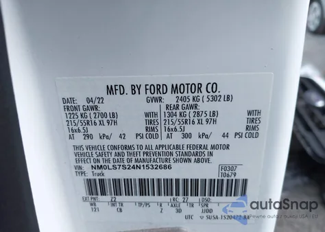 2022 Ford Transit Connect Xl из США, поврежденный, VIN NM0LS7S24N1532686